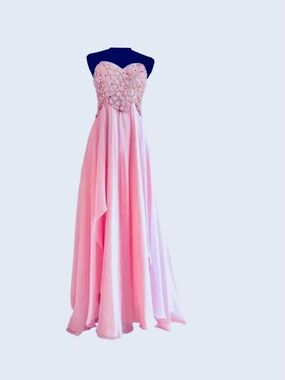 ALYCE PARIS ~ Elegant Blush Pink Chiffon Silky Dress w/Rhinestones size 6